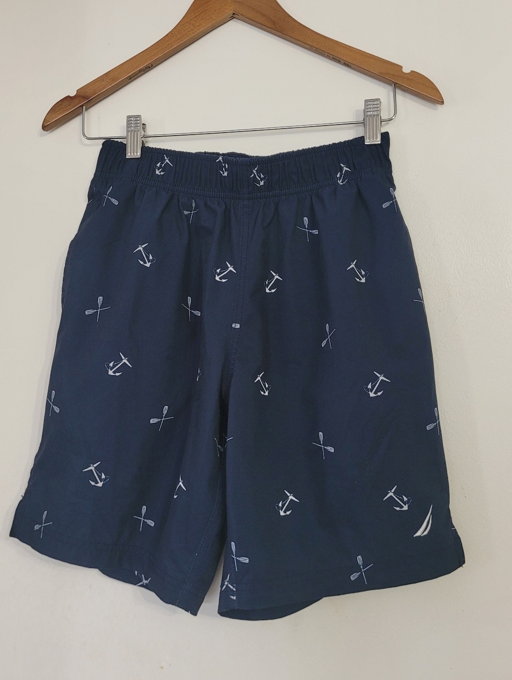 Men's Nautica Swim Trunks Anchor Oar Logo Embroidered Size Small Navy Blue White